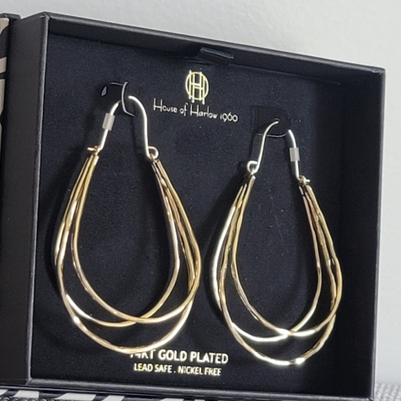 House of Harlow 1960 18K Gold Plated Triple Hoop Earrings - Picture 4 of 6